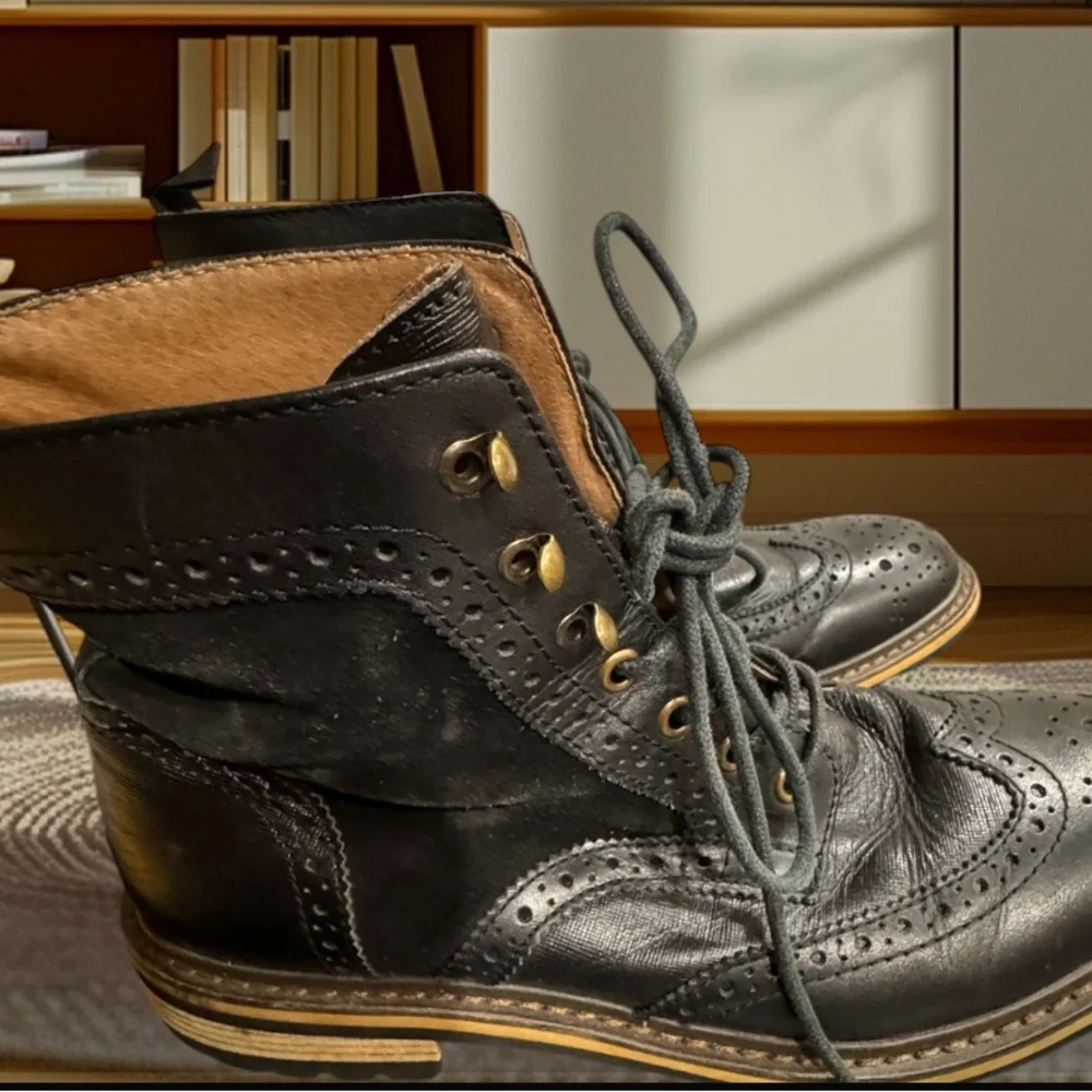 1901 dress boots lace-up black leather suede wingtip ankle boot size 10